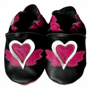 Chaussons bébé enfant en cuir souple gros coeur