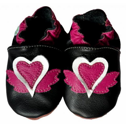 Chaussons bébé enfant en cuir souple gros coeur